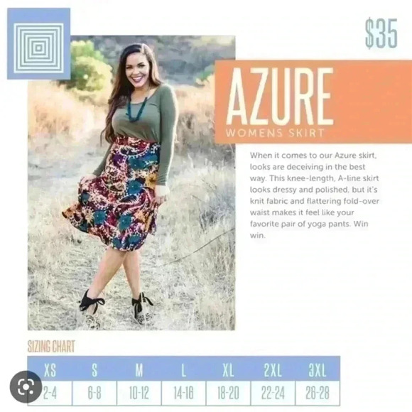 Lularoe Size large Red floral azure A-line skirt with yoga waist band. NWT-silky - Picture 9 of 9